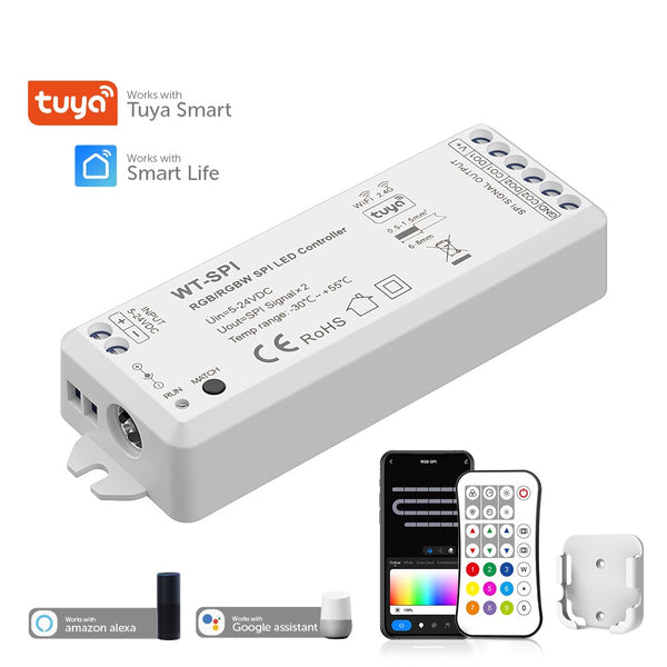2.4G RF Tuya SPI LED Wifi Controller Remote Alexa Google Assistance for WS2811 WS2812B WS2815 RGB SK6812 WS2814 Strips