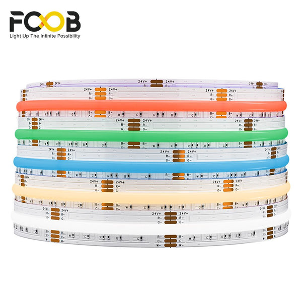 FCOB RGBCCT LED Light Strip 6 Pin 12mm DC24V 840 LEDs RGB CW WW FOB Flexible COB Linear Lights High Density RA90 Dimmable Strip