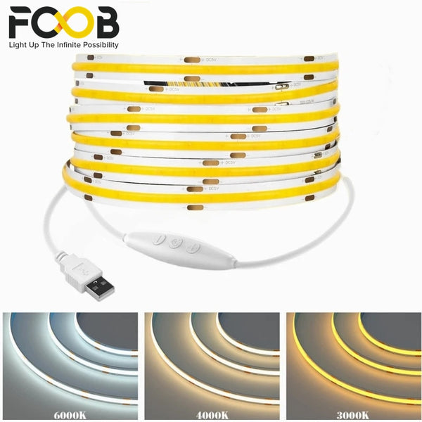 USB FCOB LED Light Strip Set High Density Flexible Linear Dimmable