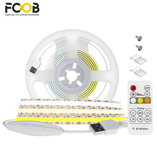 USB FCOB COB CCT LED Light Strip Full Set 640 LEDs/m DC 5V High Density RF Control Flexible Dimmable Linear