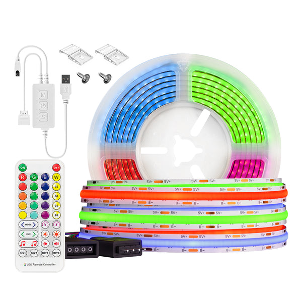 FCOB COB USB RGB LED Light Strip Full Set 576 LEDs DC5V IR38 Keys BT Music APP Flexible Dimmable Linear TV Backlight