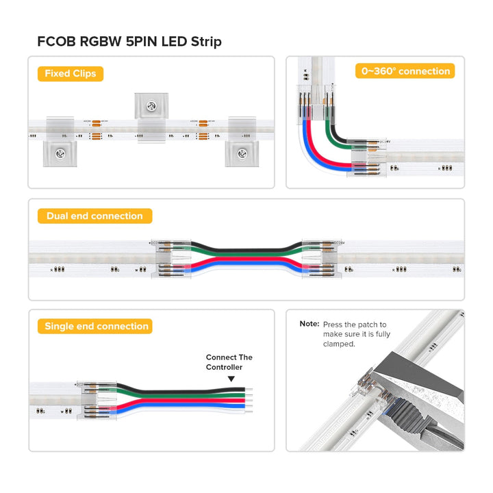 FCOB RGBW 5Pin 896 LED 12mm DC12V DC24V Flexible High Density Uniform